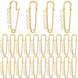 20 Pcs Safety Pin Brooch Decorative Safety Pins with 5 Loops Heavy Duty Big Safetys Pins Jewelry for Blankets Skirts Knitted Fabric Women Gold 1.96 x 0.59 Inch, 50x15mm / 1.96x0.59inch