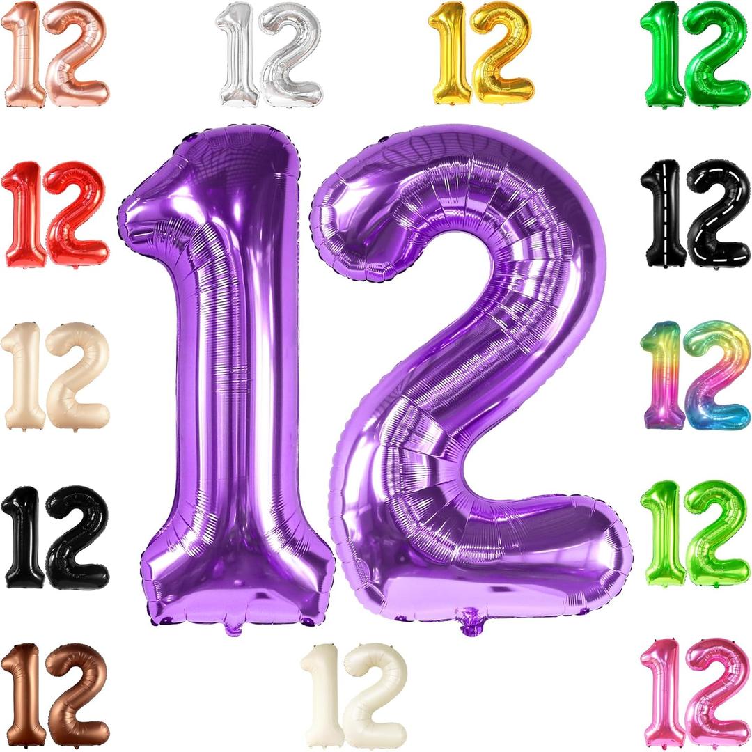 KatchOn, Huge Purple 12 Balloon Number - 40 Inch | Purple Number 12 Balloons, Purple 12th Birthday Decorations for Girls | Birthday Party Decorations