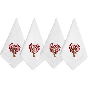 HCRAFT Valentine Napkins, Embroidered Cotton Table Napkin, Cloth Napkins Set of 4 18"x18" Heart Tree Napkin Square Fabric, Dining Room, Napkins Cloth Machine Washable, Great Present Ideas