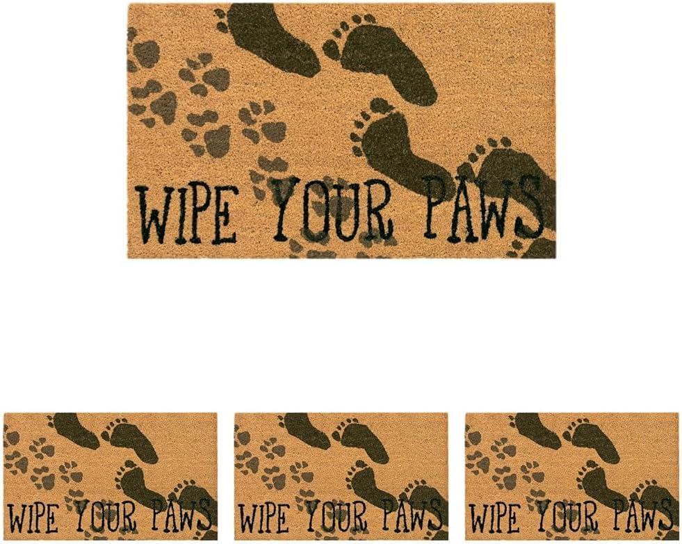 Liora Manne Natura Cute Dogs Wipe Your Paws Natural Outdoor Welcome Coir Door Mat, 1 ft 6 in x 2 ft 6 (Pack of 4) (1 ft 6 in x 2 ft 6 in (Pack of 4))