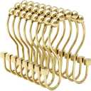 Bathway Shower Curtain Hooks, Shower Curtain Rings Rust Proof Double Hook Shower Curtain Hooks with Clindrical Design, 12 Pcs Light Gold Shower Hooks for Shower Curtain, Metal Shower Rod Hooks
