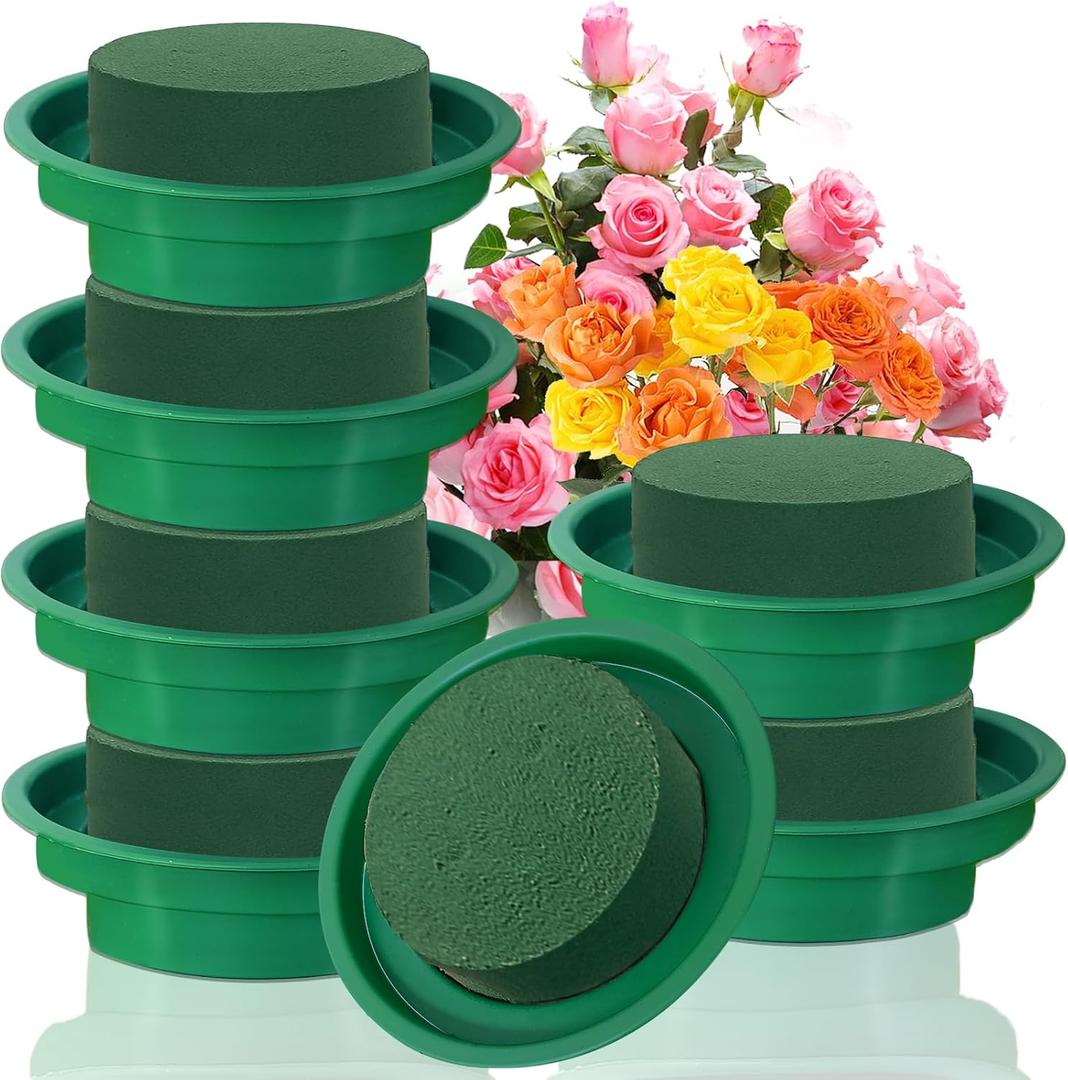 6 Pack 4.7 Inch Floral Foam with Bowl,Round Wet Flower Blocks Arrangement Kit for Fresh Artificial Flowers,Forist Supplies,Wedding Birthday Centerpieces Party Decoration Green