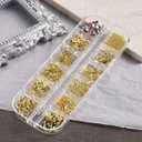 2 x 3D Alloy Nail Art Studs Nail Charms, Gold Hollow Star Moon Metal Nail Rivets Crystal Rhinestones Gems Jewelry DIY Crafts Manicure Decorations with Pick Up Tweezers