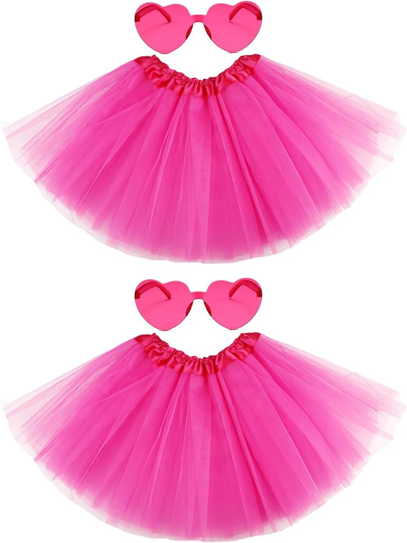 2 PCS Adult Tutus Skirts for Women Tutu Skirt Elastic Tulle Tutu Colored Tutus for Dance Runners Halloween Party (Hot Pink)