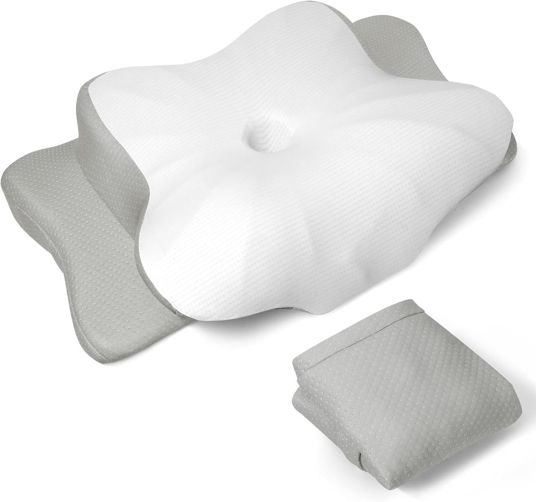 TOPPURE Soft and Coll Pillowcase for Cervical Pillow, Pillow Case ONLY, Pillowcase for Butterfly Shape Cervical Memory Foam Pillow (Queen Size 24.8x14.96x5.51, White-Gray)