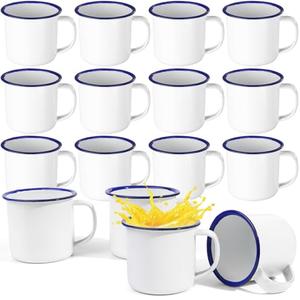 16 Pcs 4 oz Enamel Camping Coffee Mugs Mini Metal Mug with Handle Small White Enamel Mug Vintage Round Tea Cup Portable Drinking Cups for Outdoor Indoor Picnic Travel Camping Holiday Gifts
