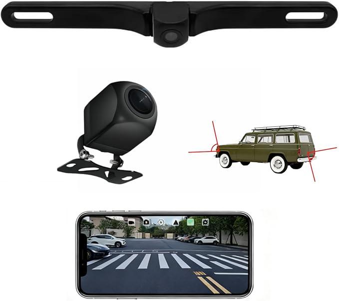 Wireless Backup Camera AHD 1080P License Plate Camera for iPhone iPad Android Smart Phones Clear Night Vision IP68 Waterproof Rear/Front View Reverse Camera for Sedans SUV MPV Van Pickup