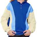 LIFAky Girls Half Collar Sweatshirt Size 11-12Y Blue and White Pullover Clothes Girls Color Block Outfits Long Sleeve Casual Tops