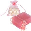 HRX Package Blush Pink Organza Bags 3x4 inch 100pcs, Mesh Gift Bags Jewelry Pouches Drawstring Empty Sachet for Shower Party Favor Present Giveaways