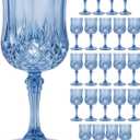 Plastic Wine Glasses Set, 7oz Vintage Goblets Shatterproof Unbreakable Reusable & Disposable, Drinking Glasses with Stem, for Wedding Outdoor Dinner Easter Party (24pcs, Blue)
