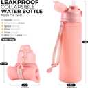 TakeToday Collapsible Water Bottles 21oz (600mL), Foldable Platinum Silicone Travel Water Bottle with Straw & Carry Strap, Leak-Resistant Screw Lid, Wide Mouth, BPA-Free for Hiking, Camping, Travel