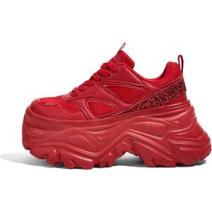 LUCKY STEP Women's Rhinestone Chunky Sneakers Breathable Lace-Up Platform Walking Sneakers Fashion Casual Dad Shoes (9)