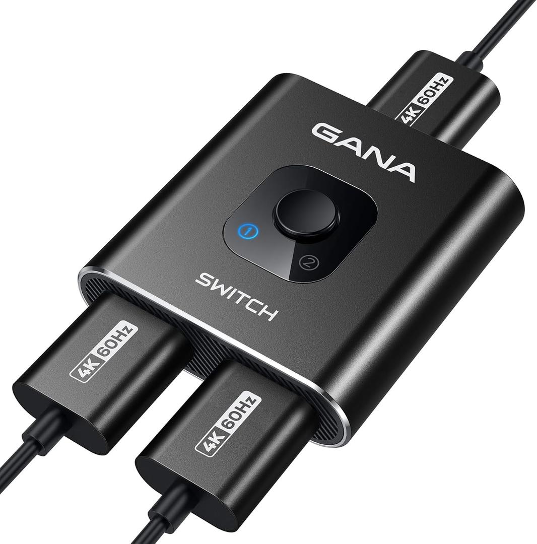 HDMI Switch 4k@60hz Splitter, GANA Aluminum Bidirectional HDMI Switcher 2 in 1 Out, Manual HDMI Hub Supports HD Compatible with Xbox PS5/4/3 Blu-Ray Player Fire Stick Roku (Dark Black)