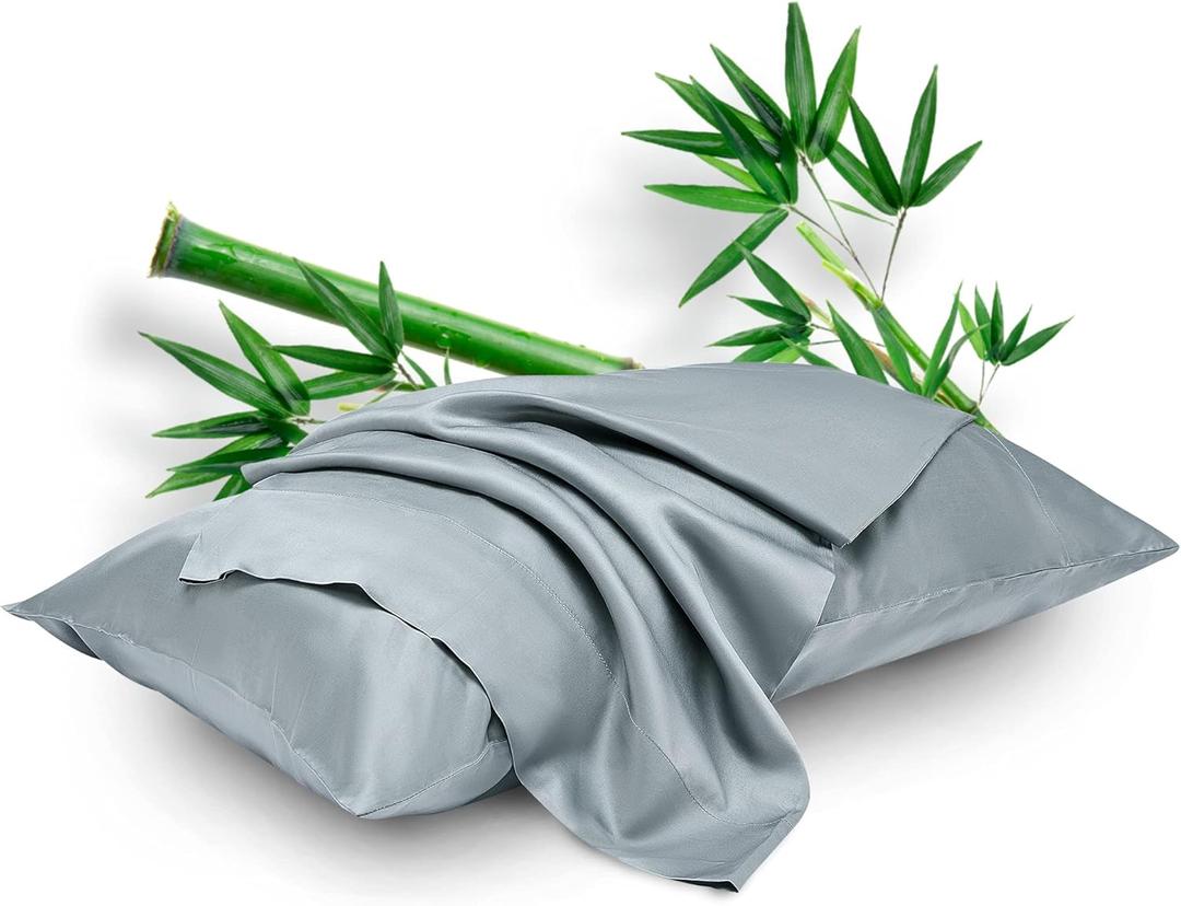 SLEEP ZONE Queen Pillowcase - 100% Rayon Silver Grey Pillowcase Set of 2 Pack, Soft and Breathable Pillow Covers with Envelope Closure, 20x30 Inches