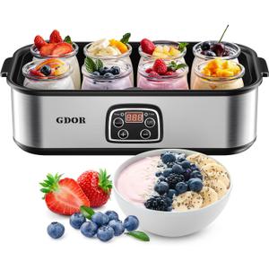 GDOR Yogurt Maker with Adjustable Temp & Timer Probiotic-Rich  Digital Greek Yogurt Machine with 86oz BPA-Free Glass Jars, Easy to Use for Home, Stainless Steel