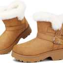 Platform Women's Ankle Winter Boot, Chunky Low Heel Snow Boots With Fashion Buckle Slip-On Cozy Outdoor Short Booties (7)