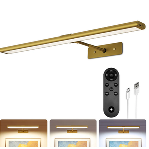 EZVALO Picture Light for Wall, 4800mAh Rechargeable Wireless Lights, 16'' Dimmable with IR Remote Magnetic LED Art Painting Light with 3 Color Temps, Display for Gallery, Living Room, Bedroom(Gold)