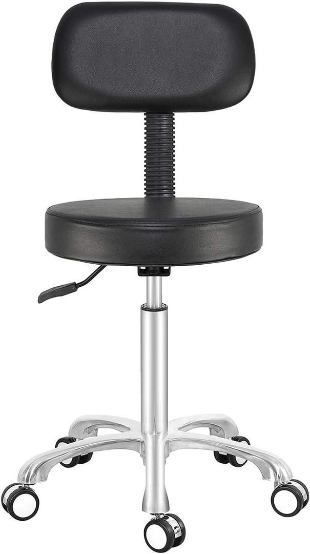 Antlu Rolling Stool Drafting Chair for Garage Shop Workbench Kitchen Medical Salon,Swivel Adjustable Stool with Wheels and Back Support (Black, Without Foot Ring)