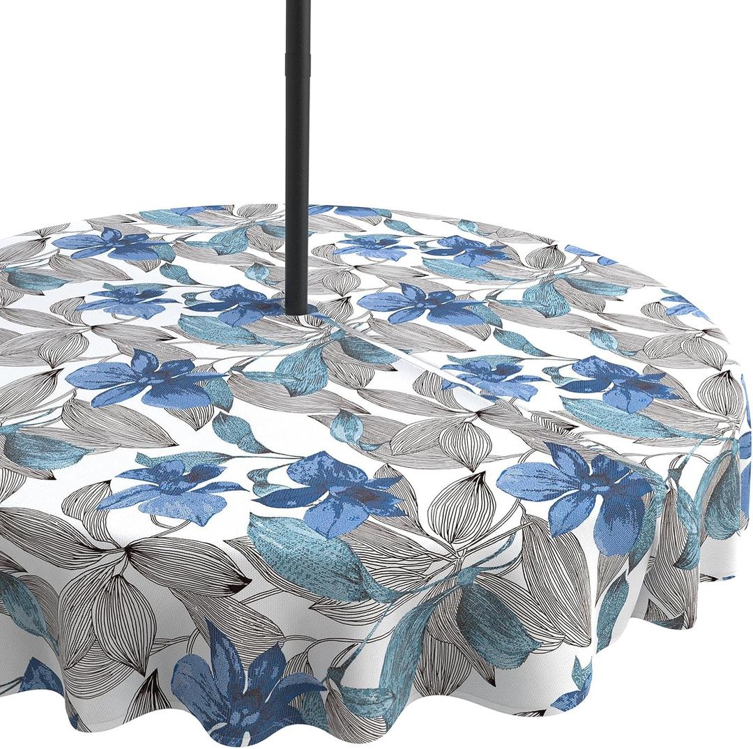 LVTXIII Outdoor Tablecloth with Umbrella Hole and Zipper, 60 Inch Water-Repellent Patio Table Cloth, Round Table Covers for Backyard Garden, Clemens Noir Blue