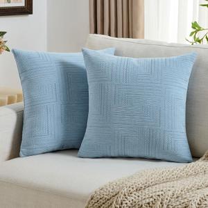 FUTEI Blue Decorative Throw Pillow Covers 20x20 Inch Set of 2,Soft Cozy Chenille Geometric Textured Cushion Case,Home Decor for Couch Bed Living Room