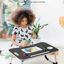 Foldable Laptop Table, Portable Lap Desk Bed Table Tray, Laptop Stand with Cup Holder & Tablet Slot & Lifting Handle for Working Writing Drawing & Eating (Black)