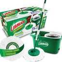 Libman Tornado Spin Mop System - Mop and Bucket with Wringer Set for Floor Cleaning - 2 Total Mop Heads Included, Green