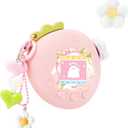 Strawberry Bubble Protective Case for Tamagotchi Paradise, Soft TPU Silicone Cover with Faceplate, Flower Shaped Zoom Dial Cap & Charms Set, Anti-Scratch & Waterproof (Pink)