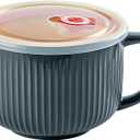 Oversized Soup Bowl with Handle, 38oz Microwave Ramen Bowl with Lid, Jumbo Soup Mug for Ramen, Noodle, Cereals, Soup Container with Lid, Dishwasher Safe - (Gray) (Grey/Yellow)