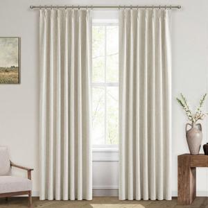 MIULEE Linen Pinch Pleated 100% Blackout Curtains for Bedroom 84 Inch Long 2 Panels Set - Back Tab Track Cream Black Out Curtain for Living Room Darkening Triple Pleat Drapes with Hooks, Natural (40"W x 84"L (Pack of 2))