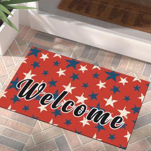 Patriotic Welcome Door Mat Liberty Stars Red 4th of July Doormat Independence Day Decorative Non Slip Rubber Backing Outdoor Indoor Entryway Floor Mats Festival Decor 17x29 Inch