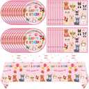 41PCS Pink Dog Birthday Party Decorations Set Puppy Party Supplies Including Dog Girl Party Plates Napkins Tablecloth Serves 20 Guests for Dog Birthday Parties Decorations