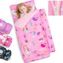 Primlect Toddler Nap Mat Extra Large Thickened 55''x35'', Soft Sleeping Bag with Detachable Minky Blanket and Pillow, Portable for Daycare, Preschool, Kindergarten, Travel, Boys and Girls (Pink Mermaid)
