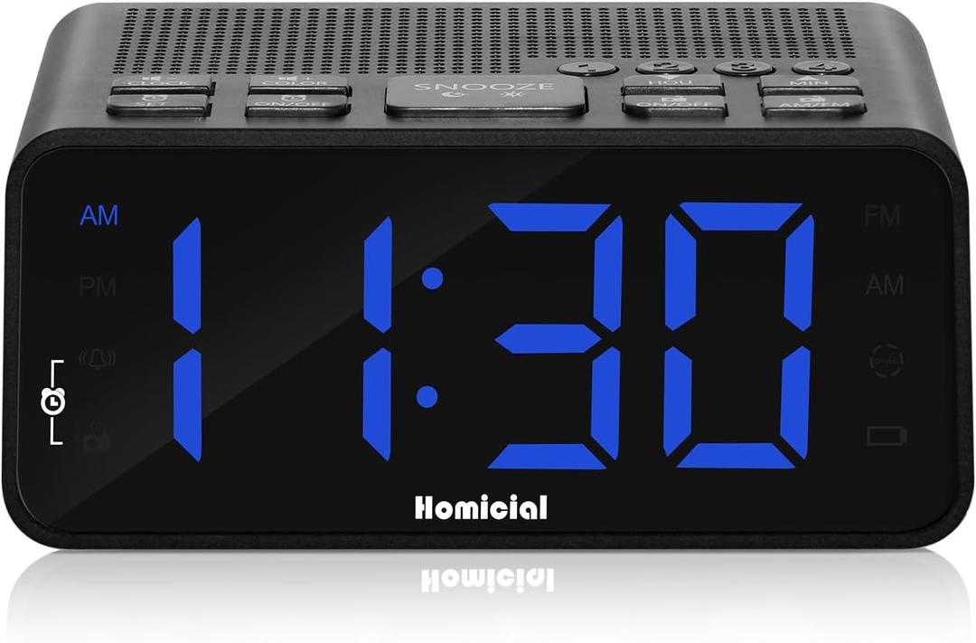 Digital Alarm Clock Radio with AM/FM Radio, Multi-Colors 1.4 LED Digits, Preset, Sleep Timer and Clear Display with Dimmer for Bedroom Bedside, Battery/Plug-in Powered (Black)