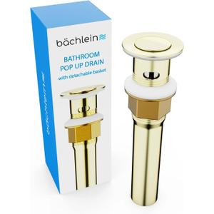 Bathroom Sink Drain with Overflow - Brushed Gold Pop Up Drain incl. 3 Extra Seals - German Brand