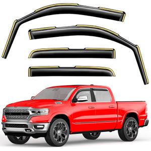 in-Channel Window Rain Guards Compatible with Dodge RAM 1500 (New Body Style Includes TRX) 2019-2025 Crew Cab Vent Visors Window Visors Extra Durable Window Deflectors Vent Shades -4 pcs Q04 (2019-2025 Ram 1500 Crew Cab New Body Style)