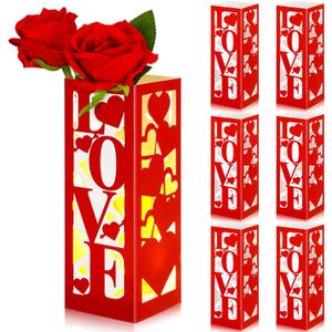 Tellingyou 6 Pcs Valentine's Day Table Centerpiece Decor Red Love Romantic Vase Tabletop Centerpiece Signs Boxes Valentines Decorations for Home Decor Gift Dining Room Table Wedding Anniversary Party