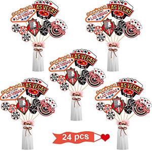 60 Pieces Casino Centerpiece Sticks Decorations Las Vegas Party Table Toppers Decorations Casino Cupcake Toppers Bulk Food Decoration for Night Adult Birthday Themed Party Supplies(Las Vegas)