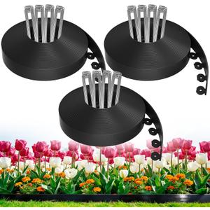 200ft,1.5in Tall Landscape Edging Kit with 300 Metal Spikes, Not Digging Flexible Plastic Edge Border for Landscaping, Lawn,Garden,Flower Beds,Yard,Paver,Playground, Fence,Pathway,3pack, 66.7ft Each