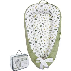 Aila+Aiden Baby Lounger | Organic Cotton Infant Lounger | Reversible, Adjustable & Portable Floor Lounger |Supervised Use | Soft, Breathable, Washable Cover - Star Collection (Sage Leaf)