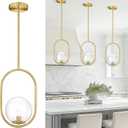 AUTELO Gold Pendant Lights, 1-Light Pendant Lights Kitchen Island in Brushed Gold Finish with Clear Globe Glass, Mid Century Pendant Light Fixtures, Gold Hanging Lights for Kitchen Island H9376 CLBG