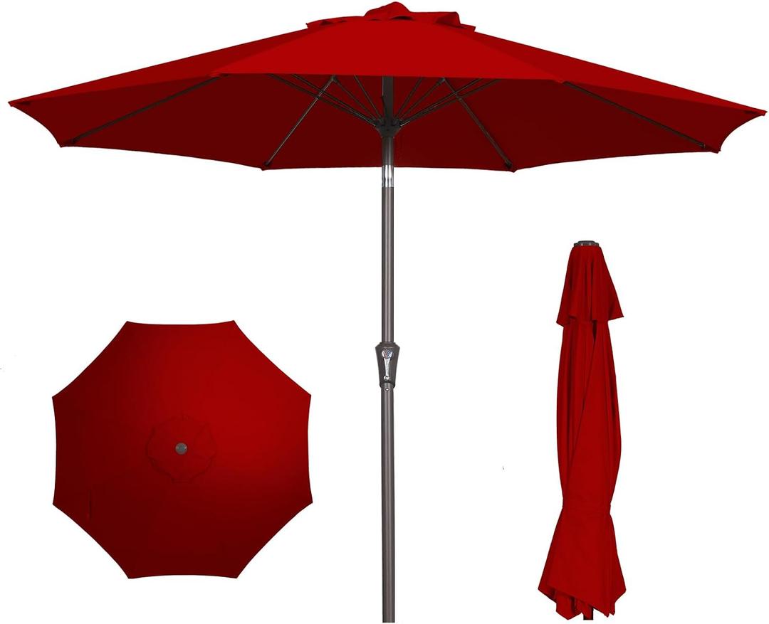 PatioKingdom 9FT Patio Outdoor Umbrella-UPF 50+ Sun Shade with Wind Vent, Push-Button Tilt & Smooth Crank Lift, Rust-Resistant Fiberglass Frame for Garden, Backyard,Yard (Red)