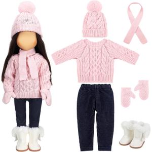 Bencailor 6 Pcs Winter 18 Inch Doll Clothes and Accessories Winter Outfits Set Sweaters Trousers Hats Shoes for 18 Inch Doll Gifts(Pink,Lovely)