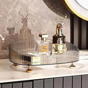 DEAMACE Makeup Perfume Organizer, Vanity Tray, Cosmetic Skincare Tray, Countertop Organizer for Bathroom, Clear