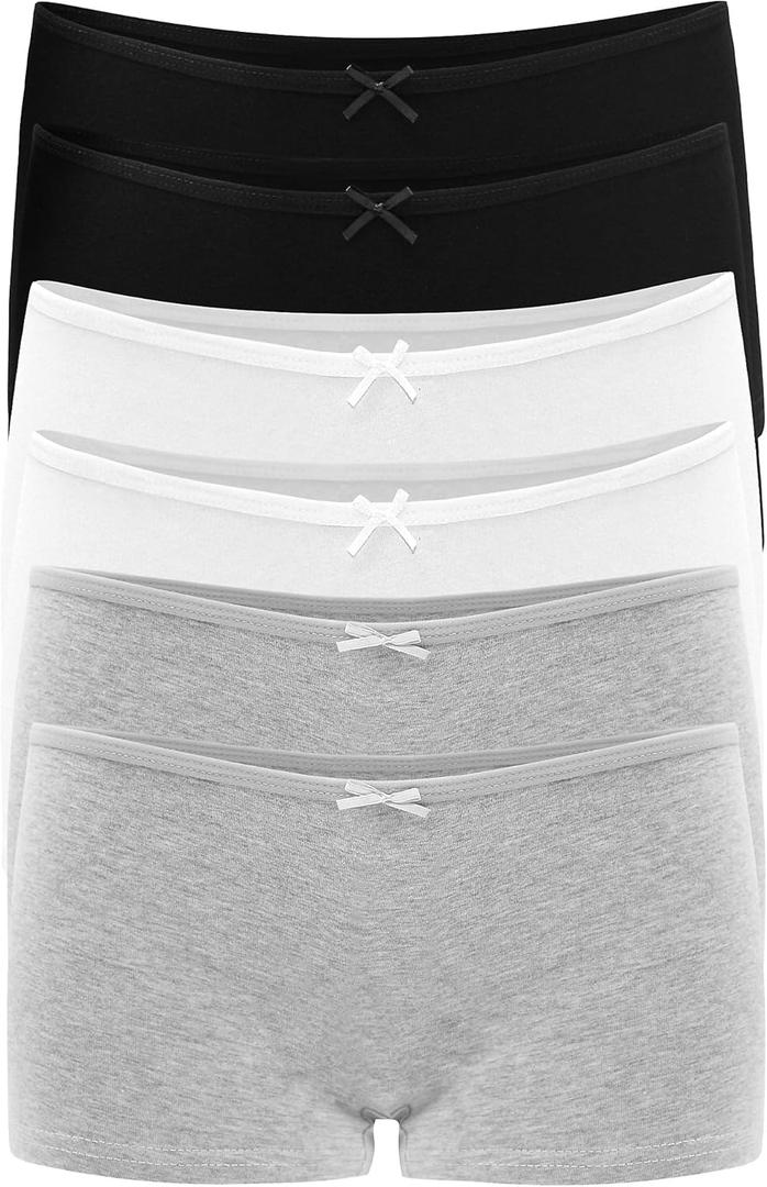 Womens Cotton Underwear Boy Shorts for Women Stretch Comfort Boxer Briefs Ladies Knot Panties 3/6 3901 (Medium, Set-bwg)