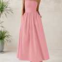PRETTYGARDEN Women 2026 Summer Elegant Strapless Maxi Dress Tube Top Dress A Line Flowy Long Wedding Party Cocktail Dresses (Pink, XS)