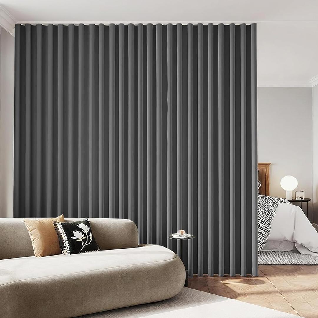 Room Divider Blackout Curtains with Hooks, Extra Wide 6ft Wide Thermal Insulated Drapes for Living Room Bedroom, Sliding Door, Large Windows Dark Grey(1 Panel, 72" W x 108" H)