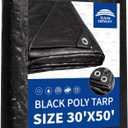 RAINDEWAY Large Tarp 30x50, 8 Mil Thick, Black Tarps Heavy Duty Waterproof, UV Resistant, Cover with Metal Grommets and Reinforced Edges, Finished Size
