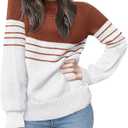 CiCiBird Women’s Fall 2025 Color Block Sweater Striped Long Sleeve Knit Pullover Tops Loose Crew Neck Sweaters, XL