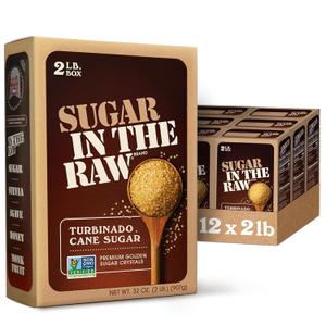 In The Raw Granulated Turbinado Cane Sugar, No Erythritol, Pure Natural Sweetener, Hot & Cold Drinks, Coffee, Cooking, Baking, Vegan, Gluten-Free, Non-GMO, Bulk Sugar, 2lb Bag (12-Pack)