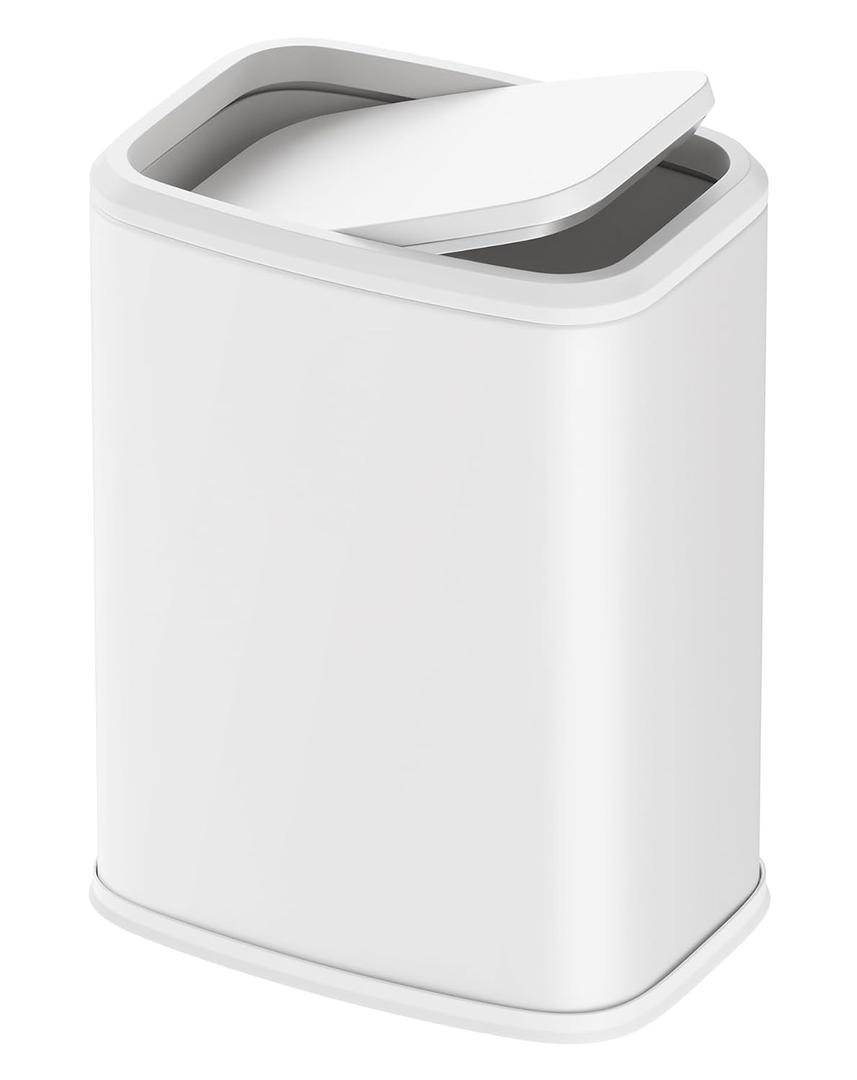 Cesun 2.1 Gallon Bathroom Trash Can with Swing-Top Lid, Small Stainless Steel Garbage Can with Removable Inner Bucket, Slim Waste Basket for Home, Office, Toilet, Bedroom, Living Room (White)